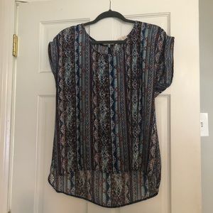 Pink Rose printed blouse, sheer, large